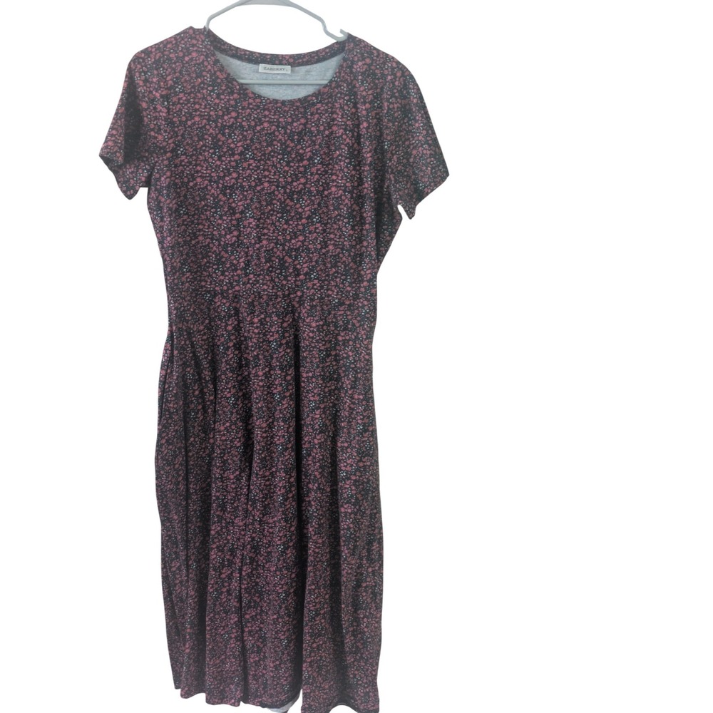 Zaberry Womens Floral Empire Waist Midi Dress Pink Black Short Sleeve Size Large